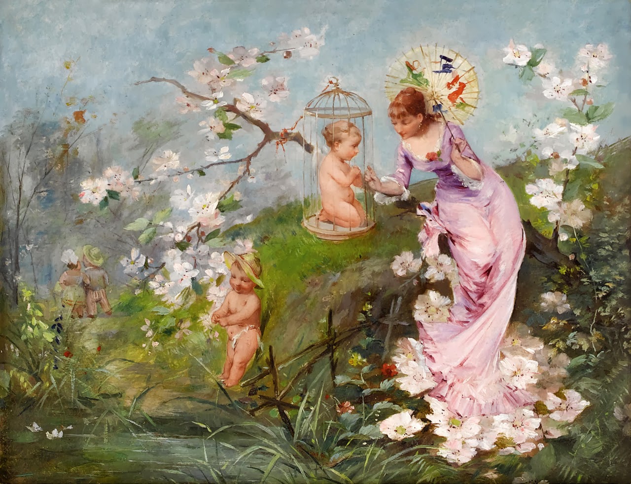 Allegory of Spring, vintage artwork by Emile-Auguste Pinchart, 12x8" (A4) Poster