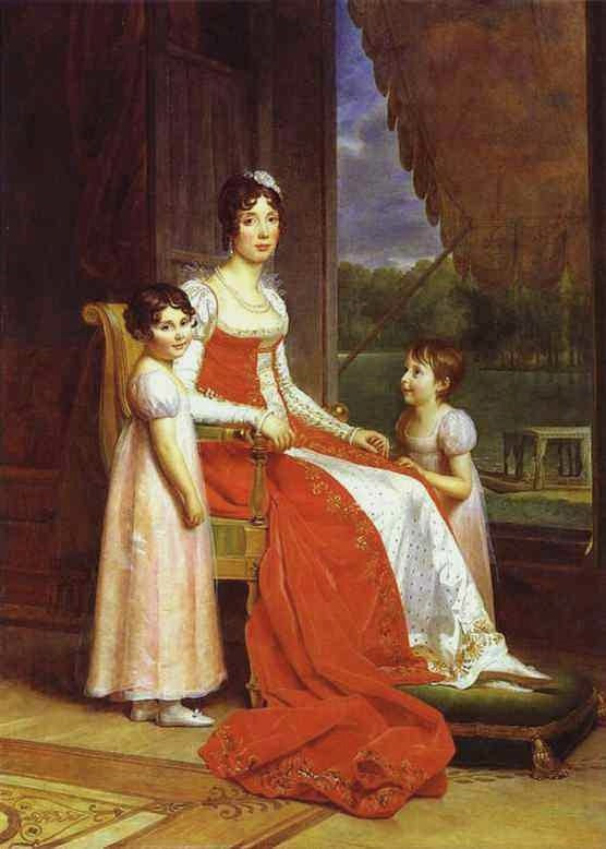 Marie-Julie Bonaparte, with her two daughters Charlotte and Zenaide, vintage artwork by François Gerard, 12x8" (A4) Poster