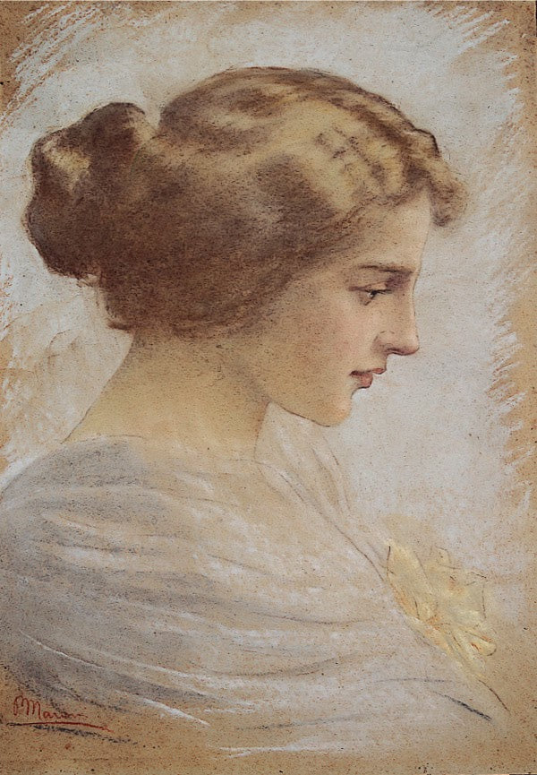 Profile of a Girl, vintage artwork by Pompeo Mariani, 12x8" (A4) Poster