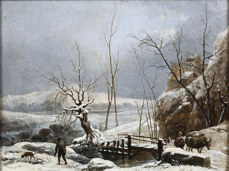 Landscape with Snow Effect, vintage artwork by Cesar Van Loo, 12x8" (A4) Poster