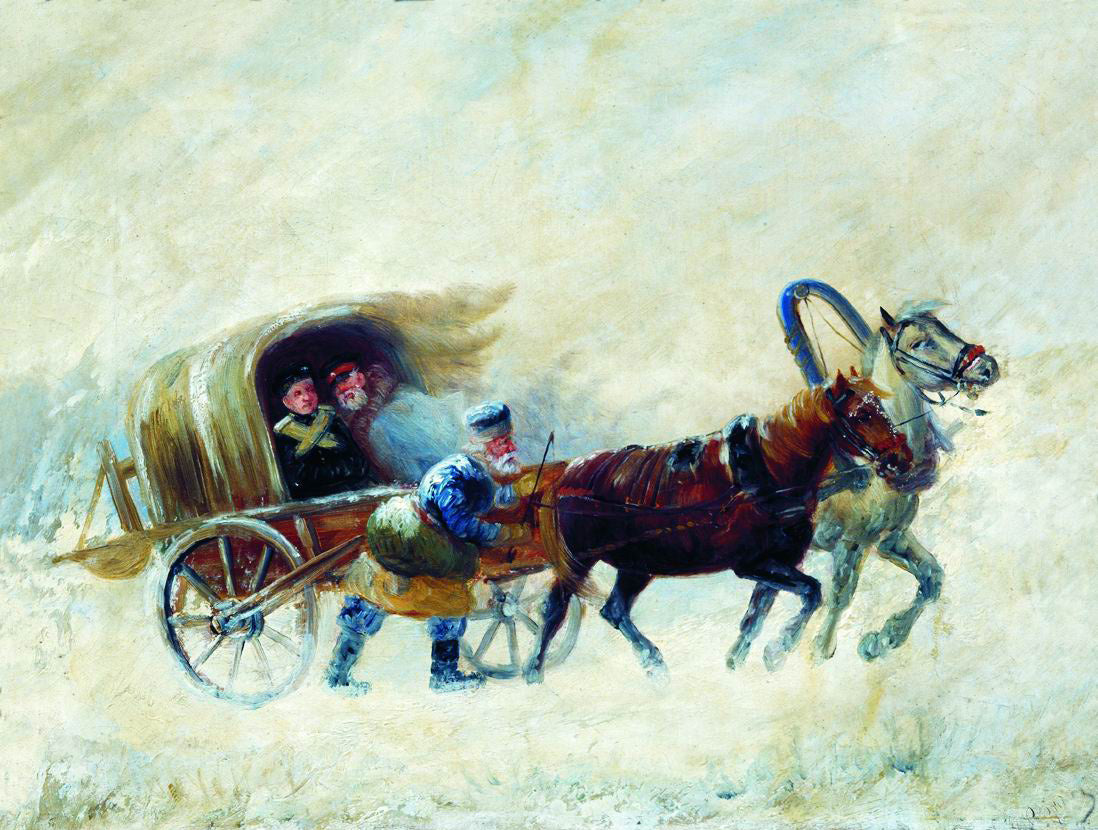Soldiers in a Carriage, vintage artwork by Nikolai Sverchkov, A3 (16x12") Poster Print