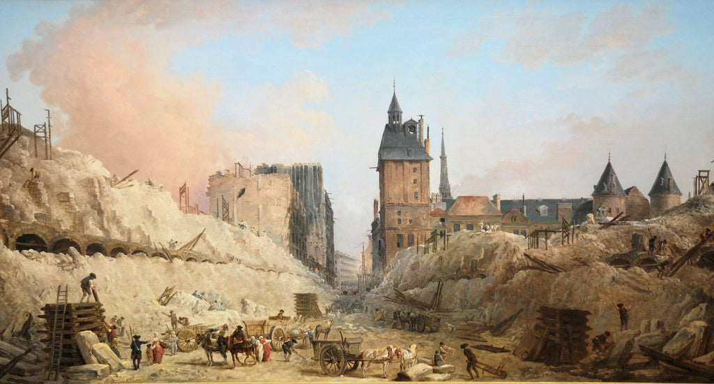 The Demolition of Houses on the Pont au Change, vintage artwork by Hubert Robert, 12x8" (A4) Poster