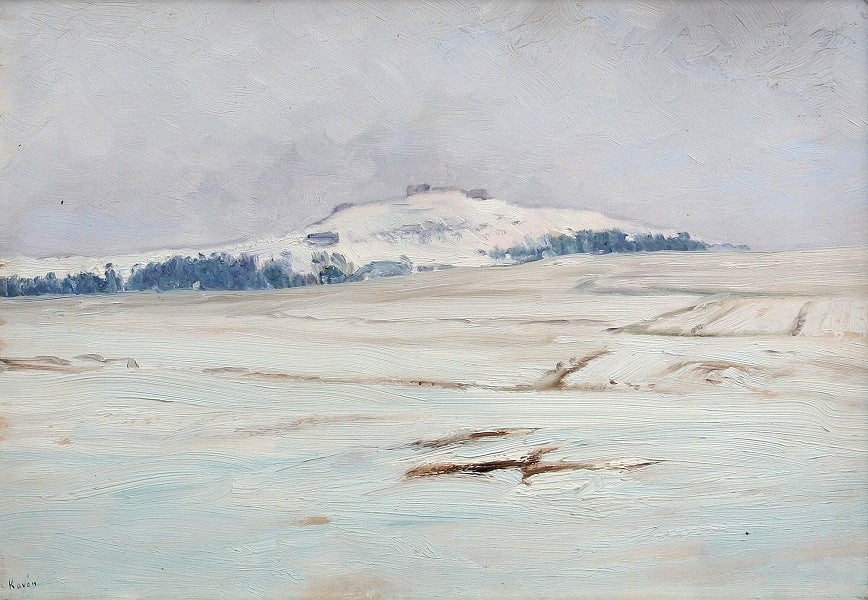 A Front Side of the Hill Hradiště in Winter, vintage artwork by František Kaván, 12x8" (A4) Poster