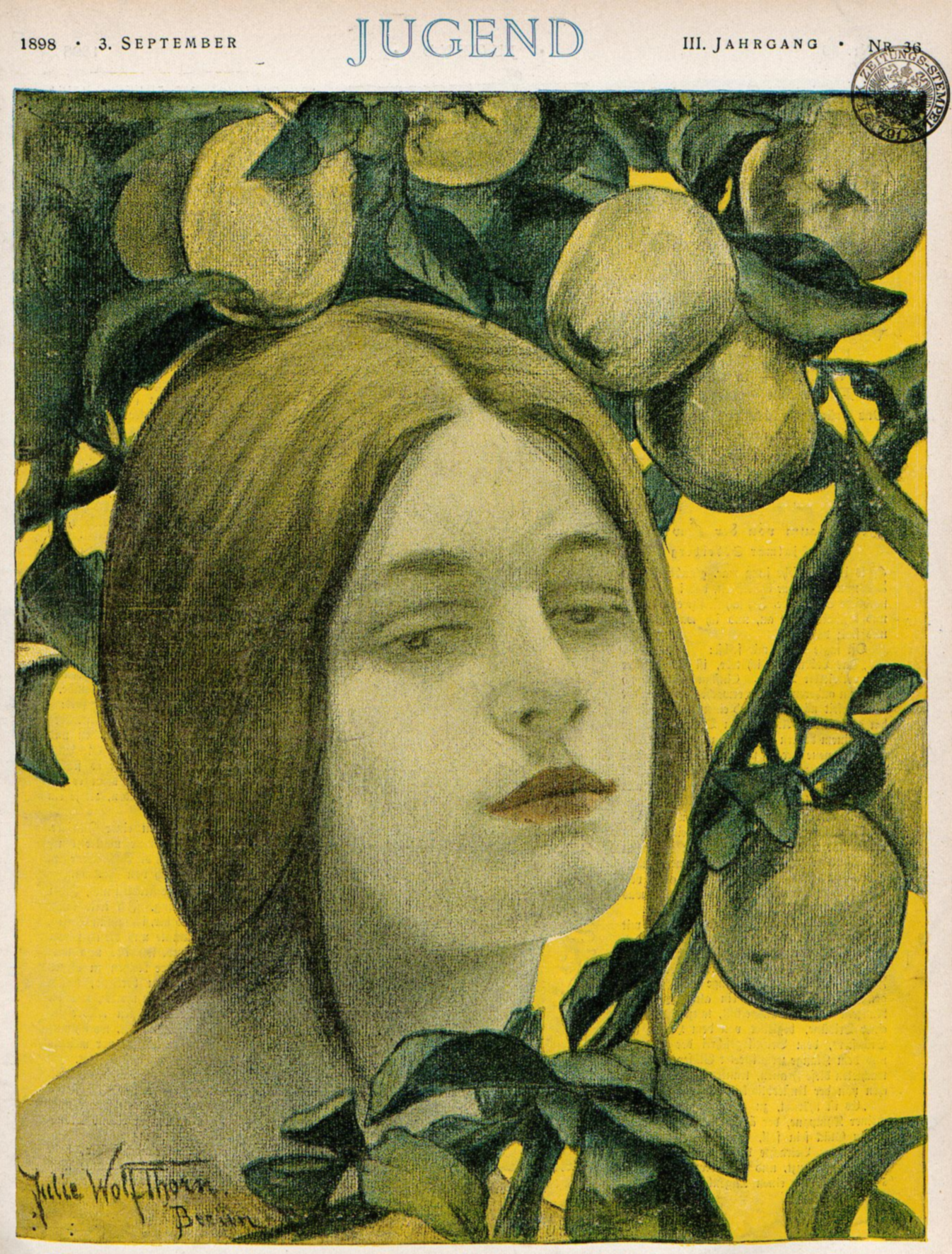 Jugend cover 1898, vintage artwork by Julie Wolfthorn, 12x8" (A4) Poster