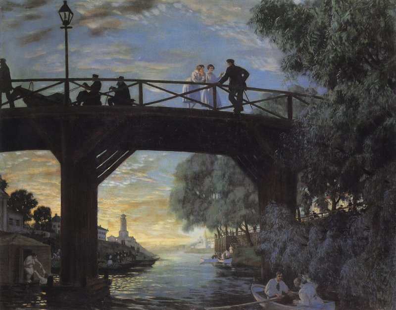 A Bridge in Astrakhan, vintage artwork by Boris Mikhailovich Kustodiev, 12x8" (A4) Poster