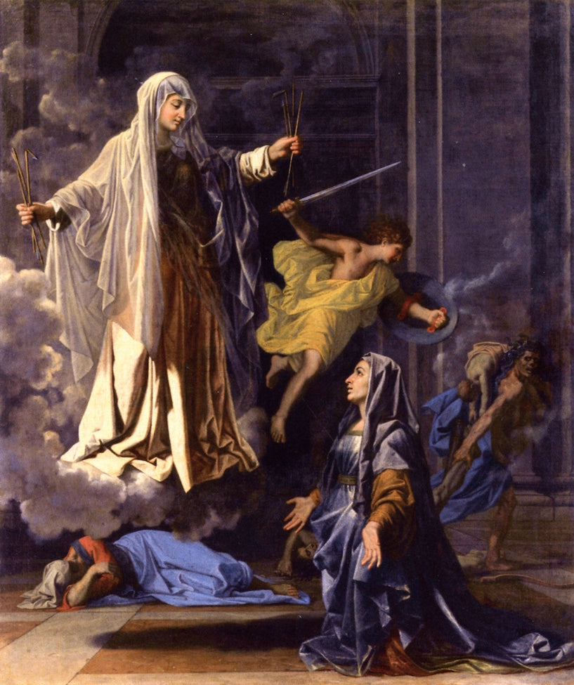 L'Apparition de sainte Françoise Romaine, vintage artwork by Nicolas Poussin, 12x8" (A4) Poster