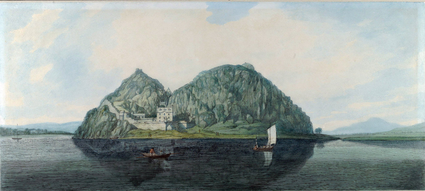 Dumbarton Rock from the South, vintage artwork by Joseph Farington, R.A., 12x8" (A4) Poster
