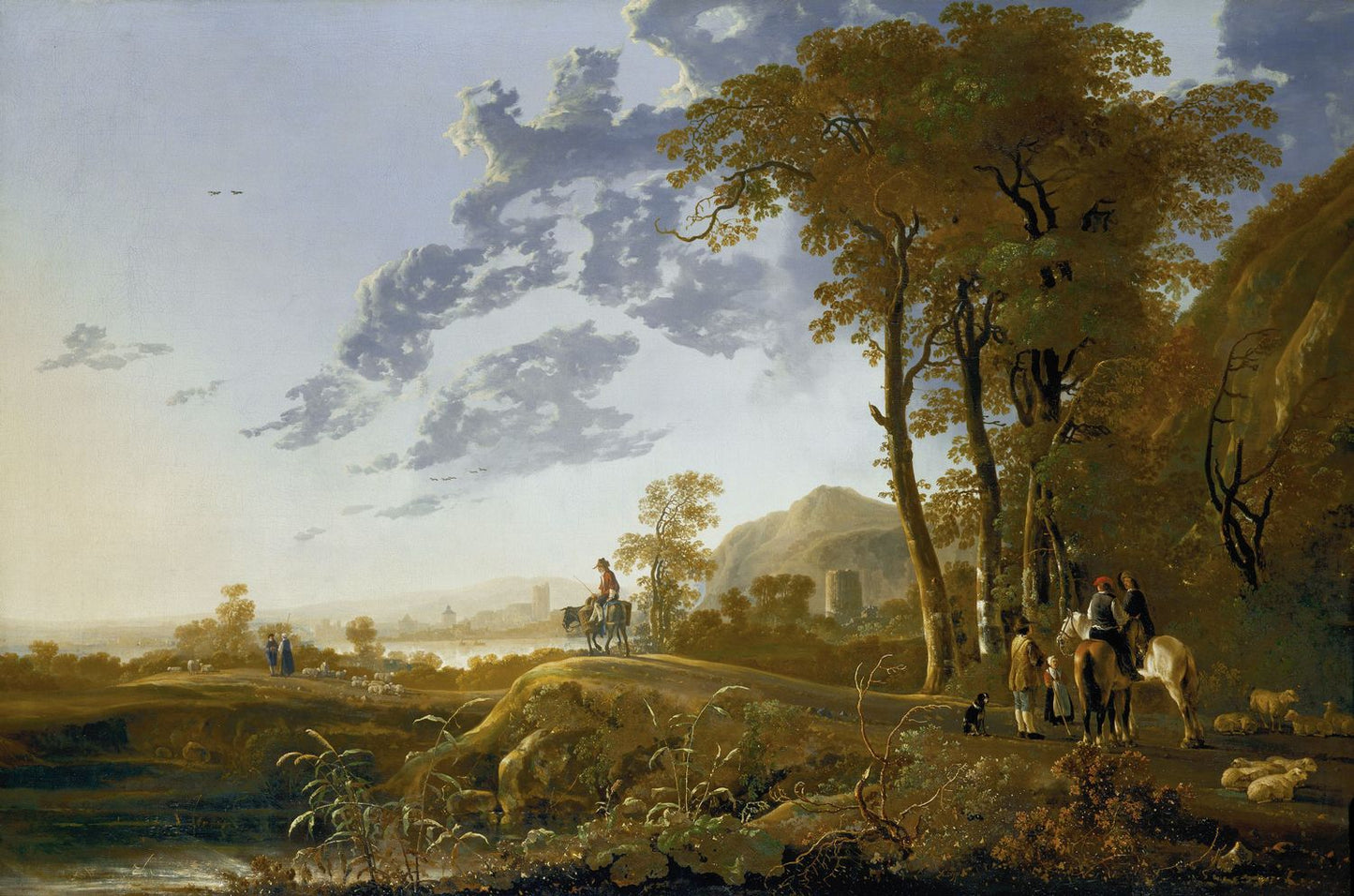 An Evening Landscape with Figures and Sheep, vintage artwork by Aelbert Cuyp, 12x8" (A4) Poster