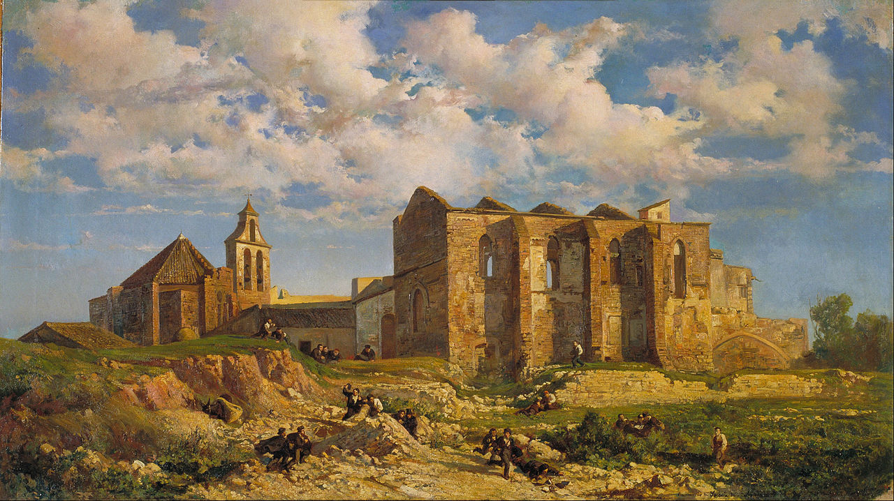 Ruins of the Church of the Holy Sepulchre, vintage artwork by Ramon Marti Alsina, 12x8" (A4) Poster