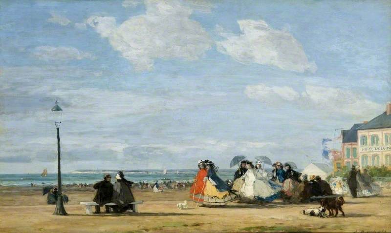 The Beach at Trouville: The Empress Eugenie, vintage artwork by Eugène-Louis Boudin, 12x8" (A4) Poster