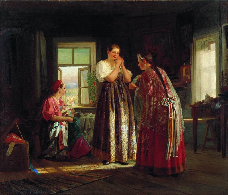 Preparing for Festivities, vintage artwork by Vasily Maximov, 12x8" (A4) Poster