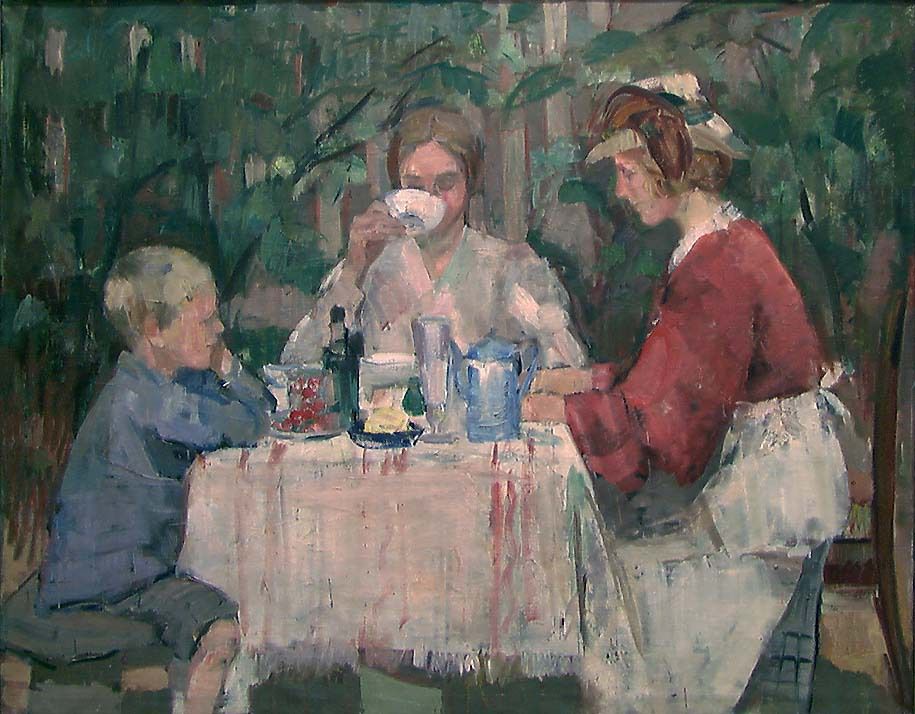 Breakfast in the Garden, vintage artwork by Henrik Lund, 12x8" (A4) Poster