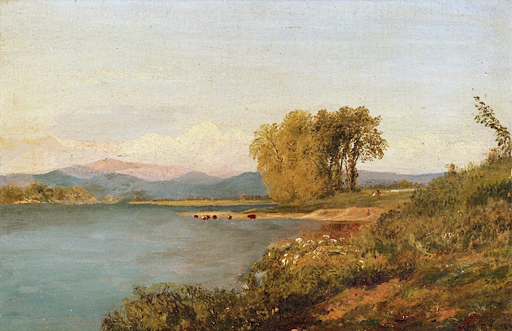 Broad Landscape with River and Distant Mountains, vintage artwork by John Henry Hill, 12x8" (A4) Poster