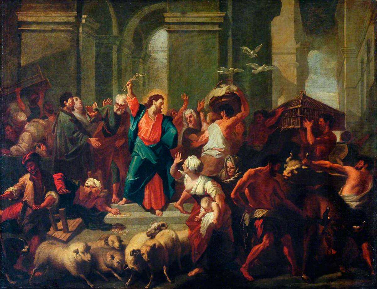 Christ Expelling the Sellers from the Temple, vintage artwork by Attributed to Jean Jouvenet, 12x8" (A4) Poster