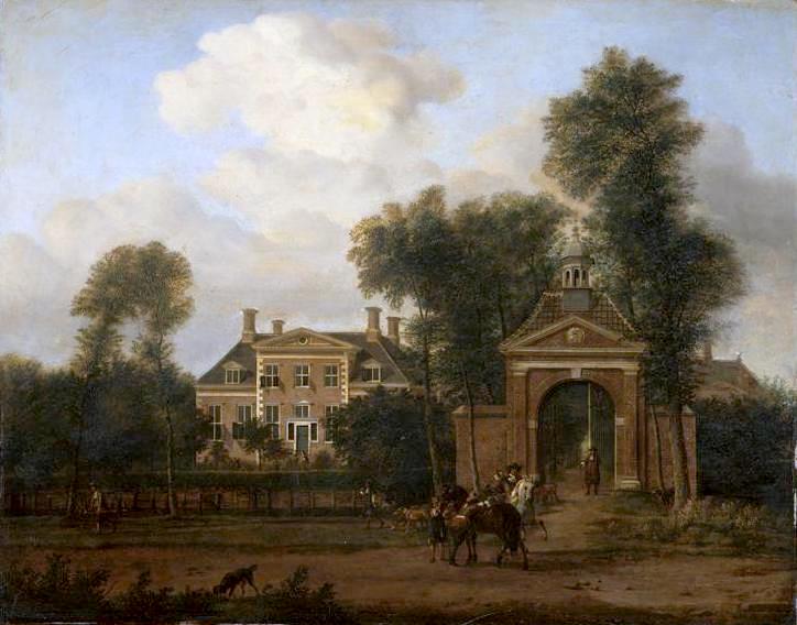 House Harteveld on the Vecht in Utrecht, vintage artwork by Adriaen van de Velde, 12x8" (A4) Poster