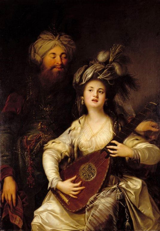 Roxelane and the Sultan, vintage artwork by Karl Anton Hickel, 12x8" (A4) Poster