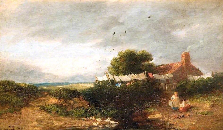 Cottage on Dulwich Common, a Windy Day, vintage artwork by David Cox, 12x8" (A4) Poster