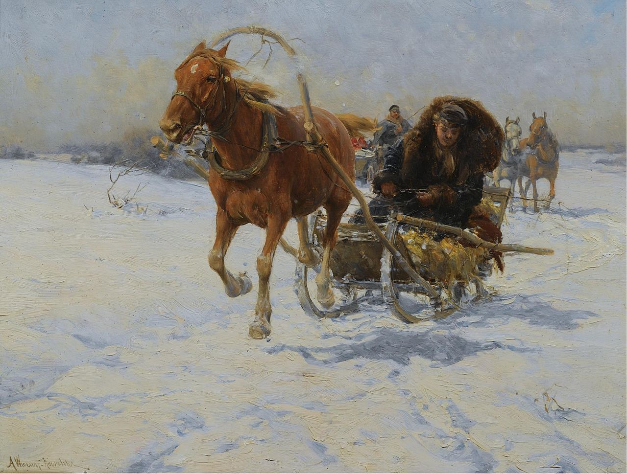 Sleigh Ride, vintage artwork by Alfred von Wierusz-Kowalski, 12x8" (A4) Poster