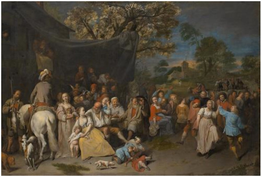 Farmers entertaining themselves, vintage artwork by David Ryckaert III, 12x8" (A4) Poster