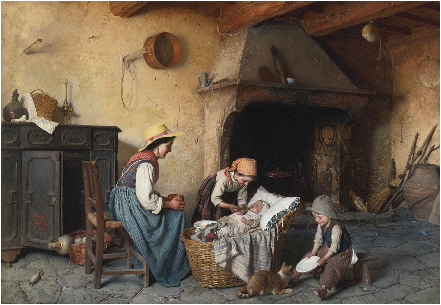 Mealtime, vintage artwork by Gaetano Chierici, 12x8" (A4) Poster