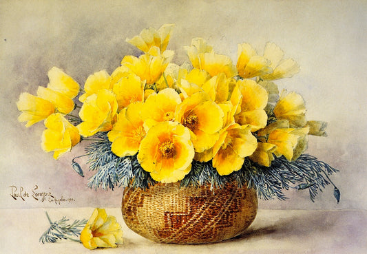Poppies in an Indian Basket, vintage artwork by Paul De Longpre, 12x8" (A4) Poster