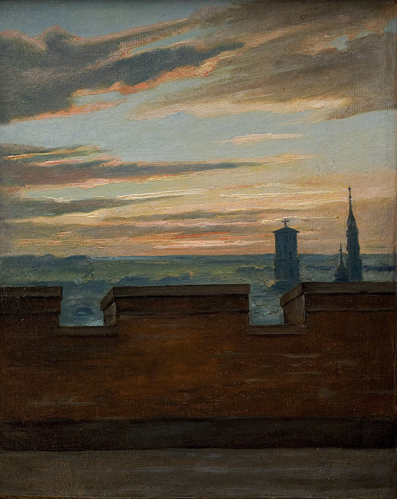 View over Copenhagen at Sunset, vintage artwork by Martinus Rørby e, A3 (16x12") Poster Print