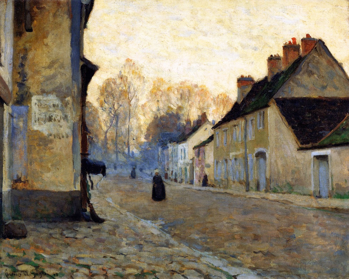 Rue du Canal, Moret-sur-Loing, vintage artwork by Clarence Gagnon, 12x8" (A4) Poster