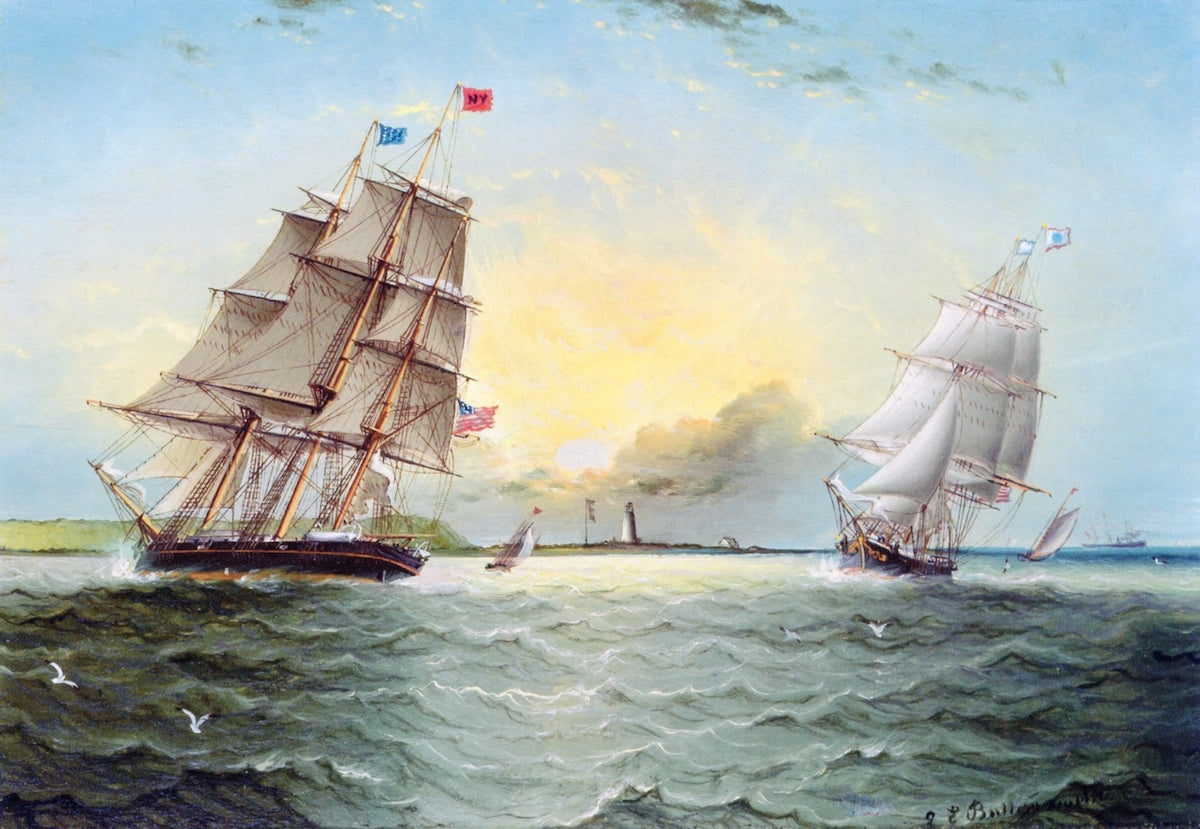 Off Sandy Hook, vintage artwork by James E. Buttersworth, A3 (16x12") Poster Print