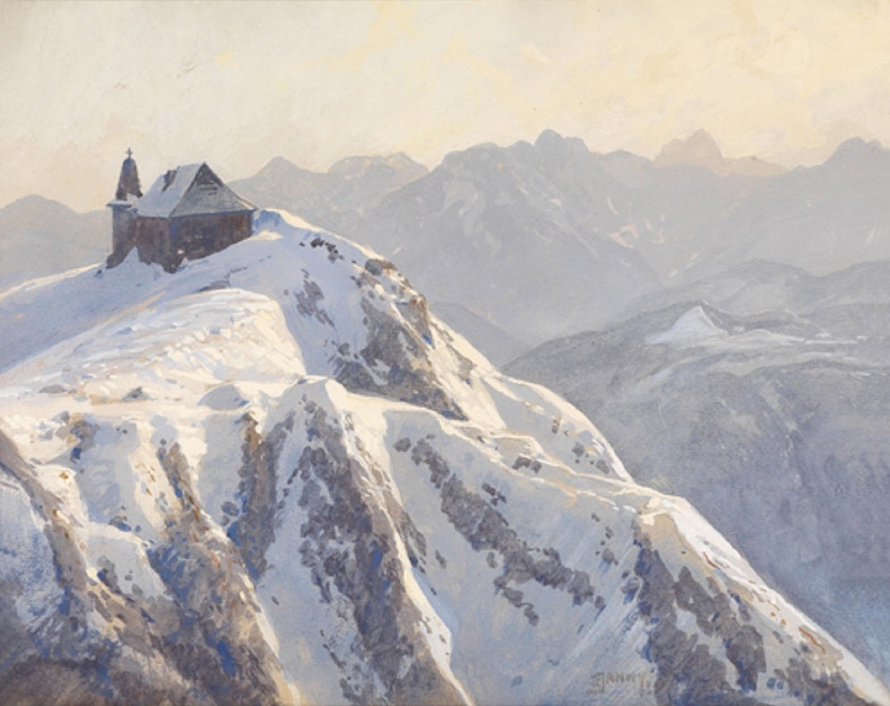 Church on Dobratsch, vintage artwork by Georg Janny, 12x8" (A4) Poster