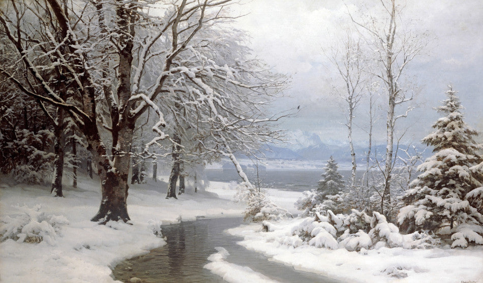 Wooded River Landscape with Stream and Lake Beyond, vintage artwork by Anders Anderson-Lundby , 12x8" (A4) Poster
