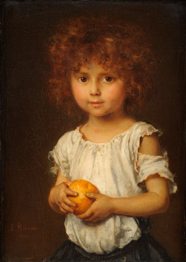 Child with an Orange, vintage artwork by Ludwig Knaus, 12x8" (A4) Poster