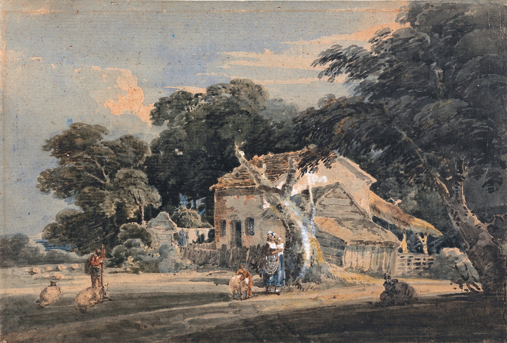 A Devonshire Farm, vintage artwork by Thomas Girtin, 12x8" (A4) Poster