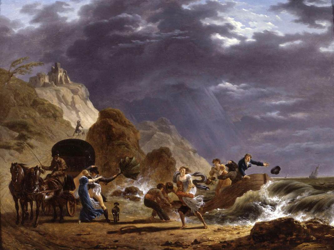 Arrival of Emigres with the Duchess of Berry on the French Coast, vintage artwork by Carle Vernet, 12x8" (A4) Poster