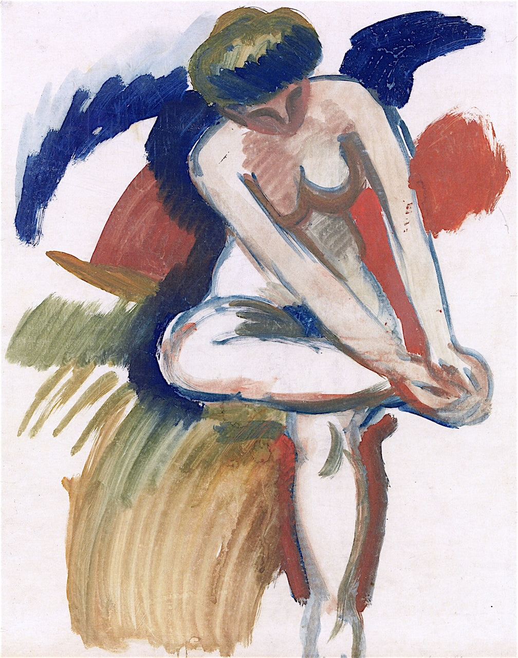Large Nude on Red Cloth, vintage artwork by August Macke, 12x8" (A4) Poster