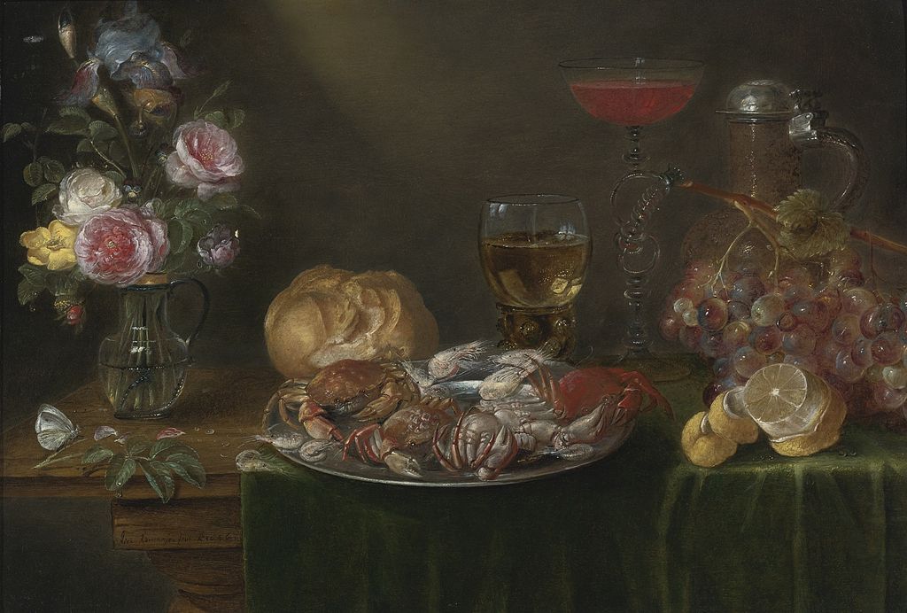 Still Life with a Platter of Crabs, Shrimp and other Objects, vintage artwork by Alexander Adriaenssen, 12x8" (A4) Poster