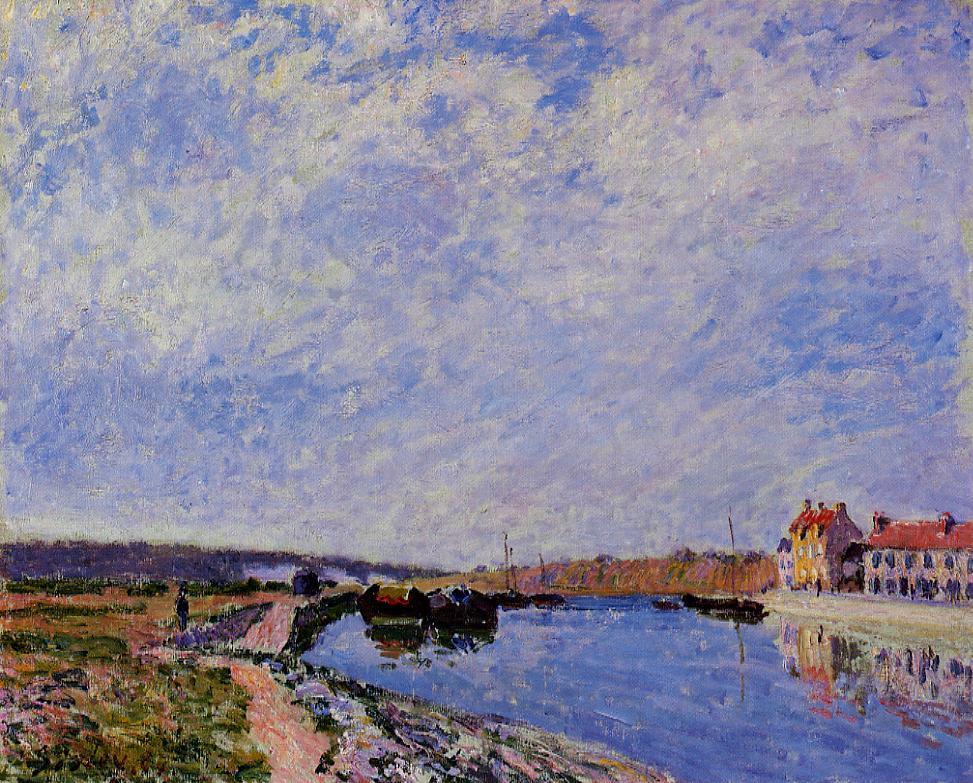 The Barge Port and Saint-Mammes, vintage artwork by Alfred Sisley, 12x8" (A4) Poster