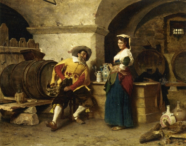 In the Wine Cellar, vintage artwork by Tito Conti, 12x8" (A4) Poster
