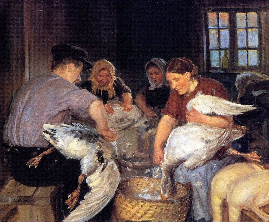 Plucking the Christmas Goose, vintage artwork by Anna Ancher, 12x8" (A4) Poster