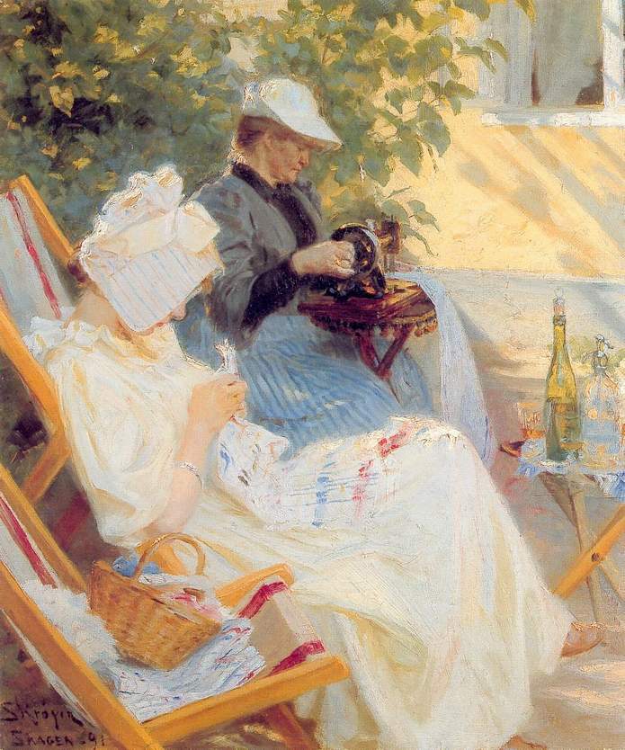 Marie and Her Mother in the Garden, vintage artwork by Peder Severin Kroyer, 12x8" (A4) Poster