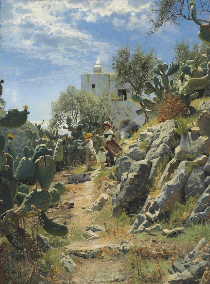 Noon on a Cactus Plantation in Capri by Peder Mork Monsted,A3(16x12")Poster