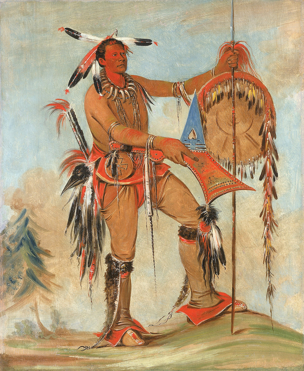 Ah-móu-a, The Whale, One of Kee-o-kúk's Principal Braves, vintage artwork by George Catlin, A3 (16x12") Poster Print