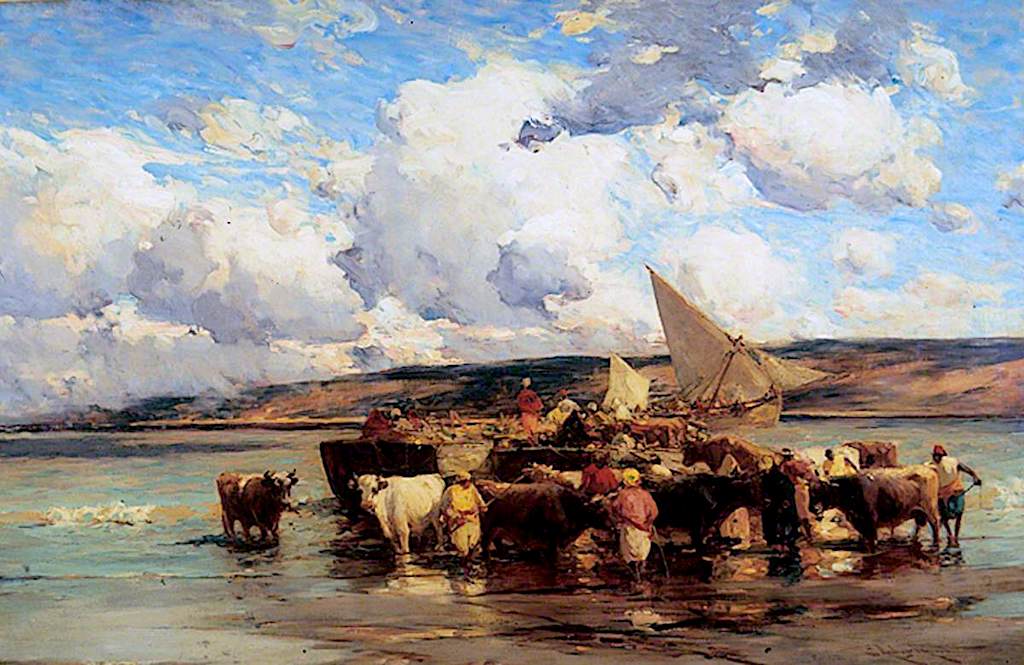 Embarking Cattle, Morocco, vintage artwork by Edmund Aubrey Hunt, 12x8" (A4) Poster