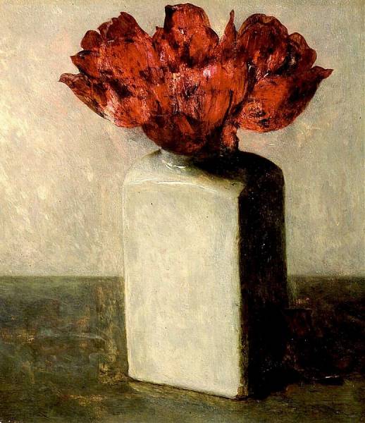 Tulips in a Square Delft vase by Floris Verster,A3(16x12")Poster