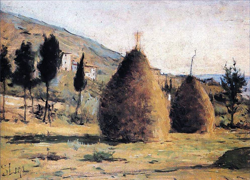 Pagliai al sole, vintage artwork by Silvestro Lega, 12x8" (A4) Poster