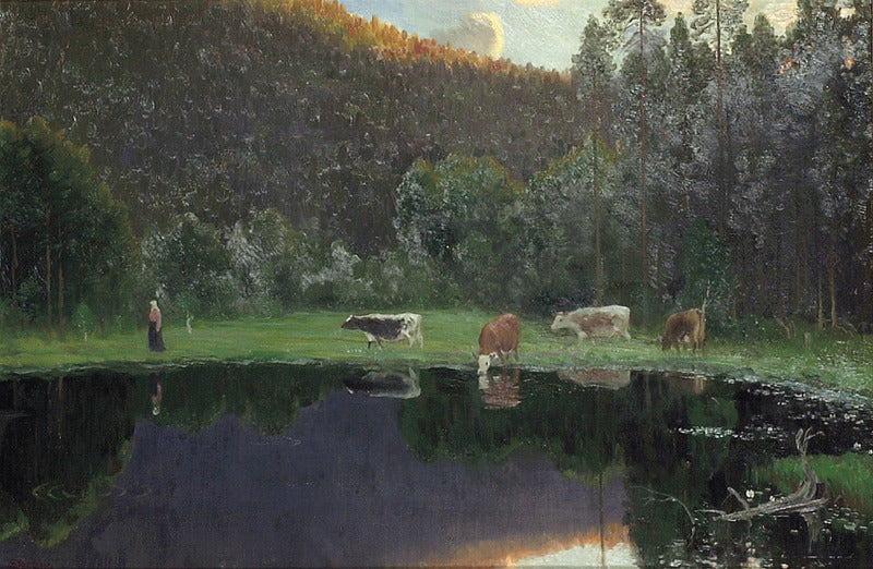 Cows by the Pond by Christian Skredsvig,A3(16x12")Poster