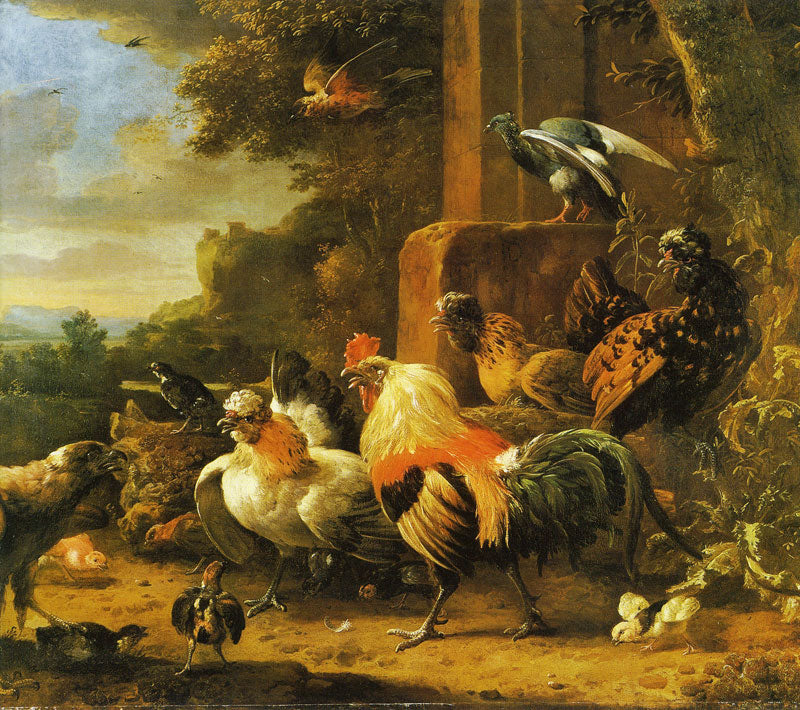 Bird of Prey in a Poultry Yard, vintage artwork by Melchior d'Hondecoeter, 12x8" (A4) Poster