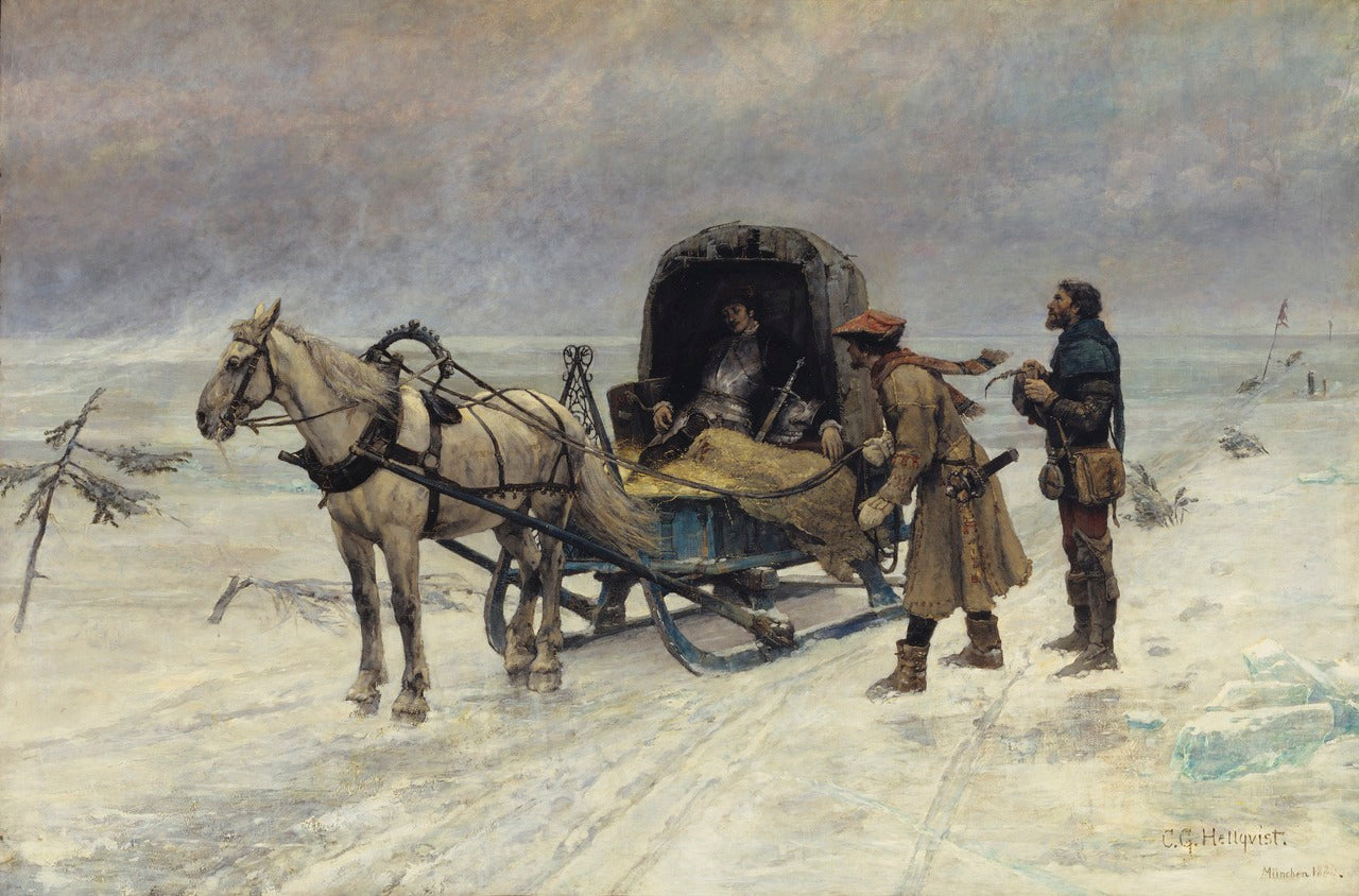 The Death of Sten Sture the Younger on the Ice of Lake Mälaren, vintage artwork by Carl Gustav Hellqvist, 12x8" (A4) Poster