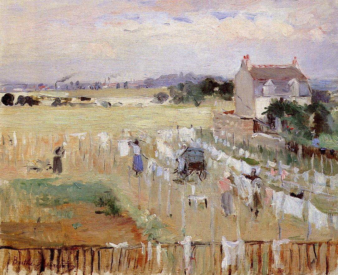 Hanging the Laundry out to Dry, vintage artwork by Berthe Morisot, 12x8" (A4) Poster
