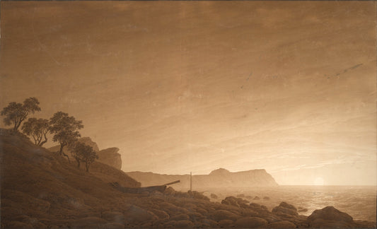 View of Arkona with Rising Moon, vintage artwork by Caspar David Friedrich, 12x8" (A4) Poster