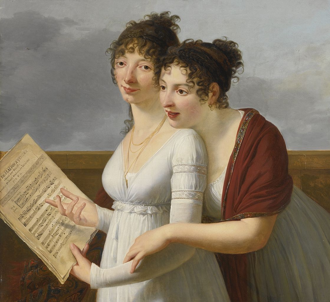 Portrait of two elegantly dressed ladies, vintage artwork by Robert Lefèvre, 12x8" (A4) Poster